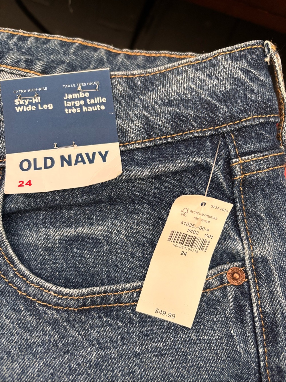 NWT Old Navy Sky-Hi Wide Leg Jeans Size 24